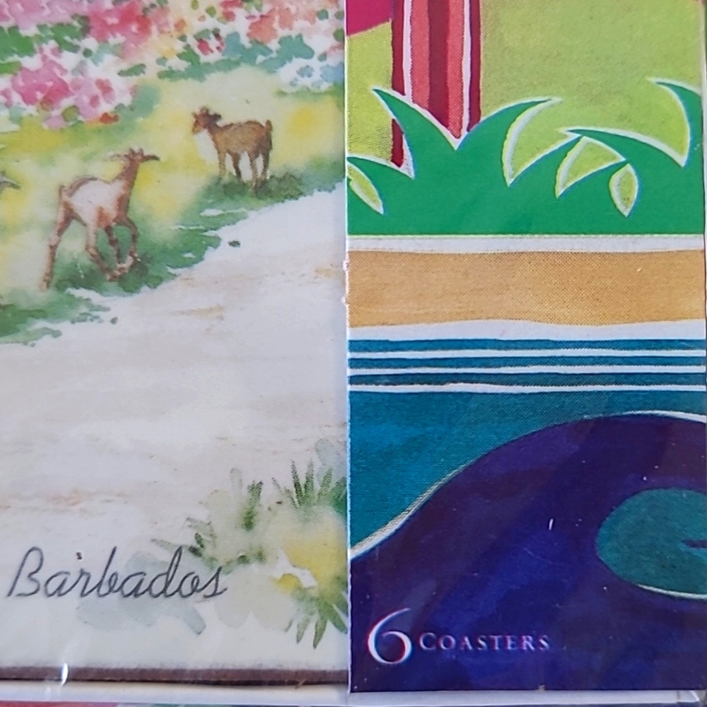 NEW Pimpernell Caribbean collection Barbados Drink Coasters  Set of 6 SEALED Box - Picture 9 of 12